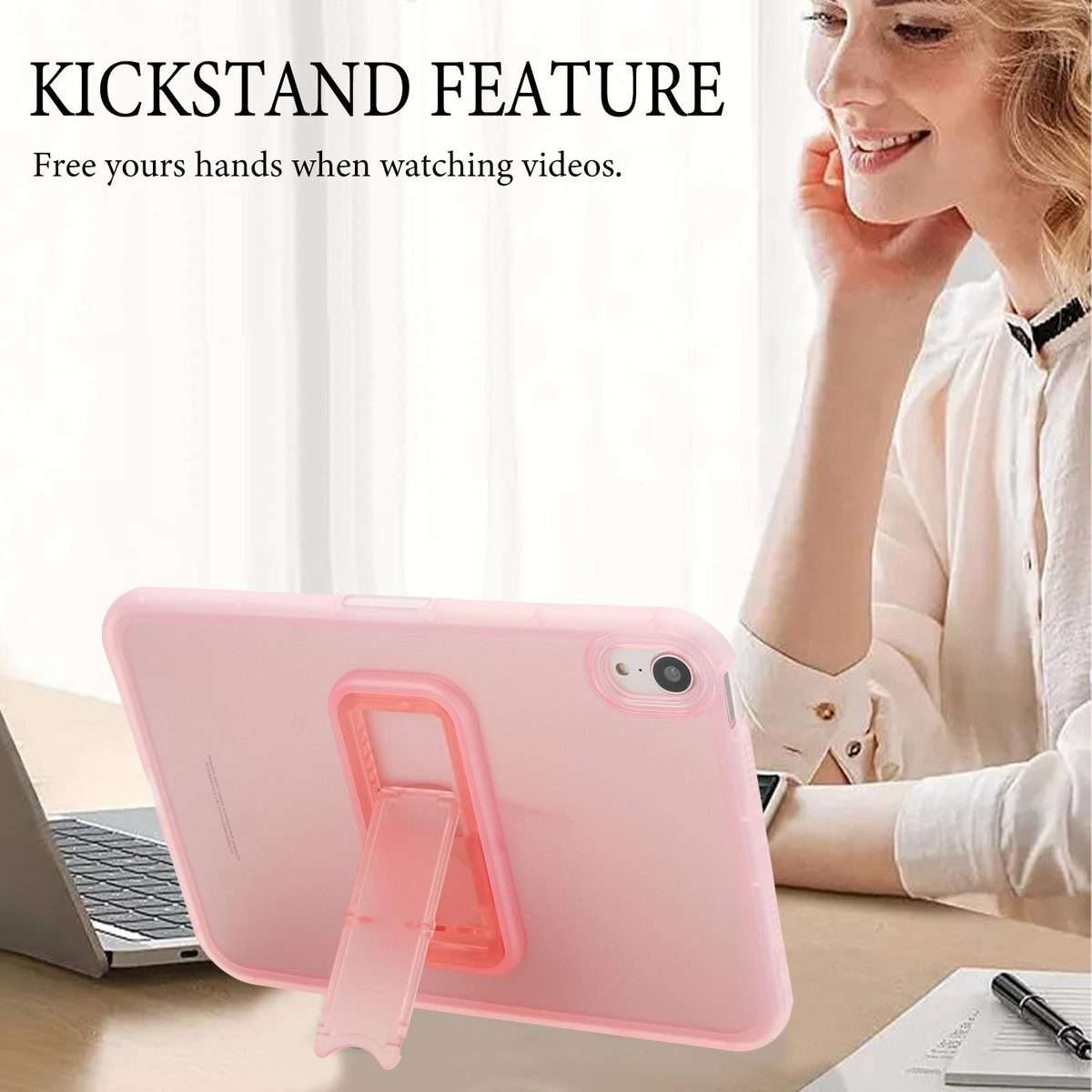 For iPad mini 6 / mini 2024 Semi-Transparent TPU Shockproof Tablet Case with Holder(Pink)