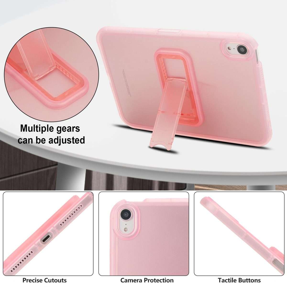 For iPad mini 6 / mini 2024 Semi-Transparent TPU Shockproof Tablet Case with Holder(Pink)