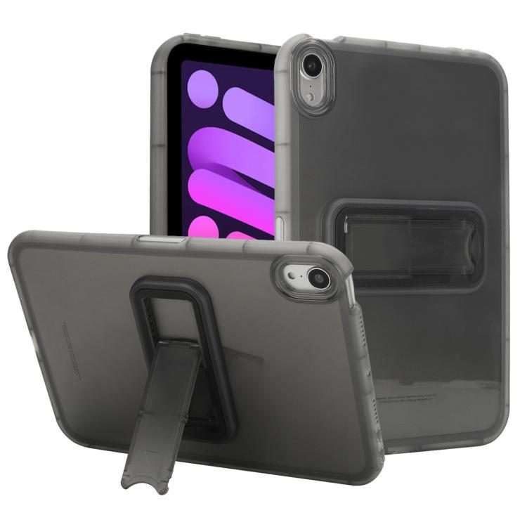 For iPad mini 6 / mini 2024 Semi-Transparent TPU Shockproof Tablet Case with Holder(Black)