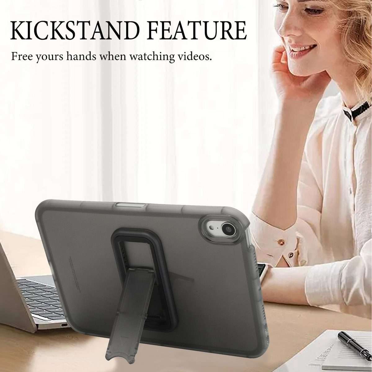For iPad mini 6 / mini 2024 Semi-Transparent TPU Shockproof Tablet Case with Holder(Black)