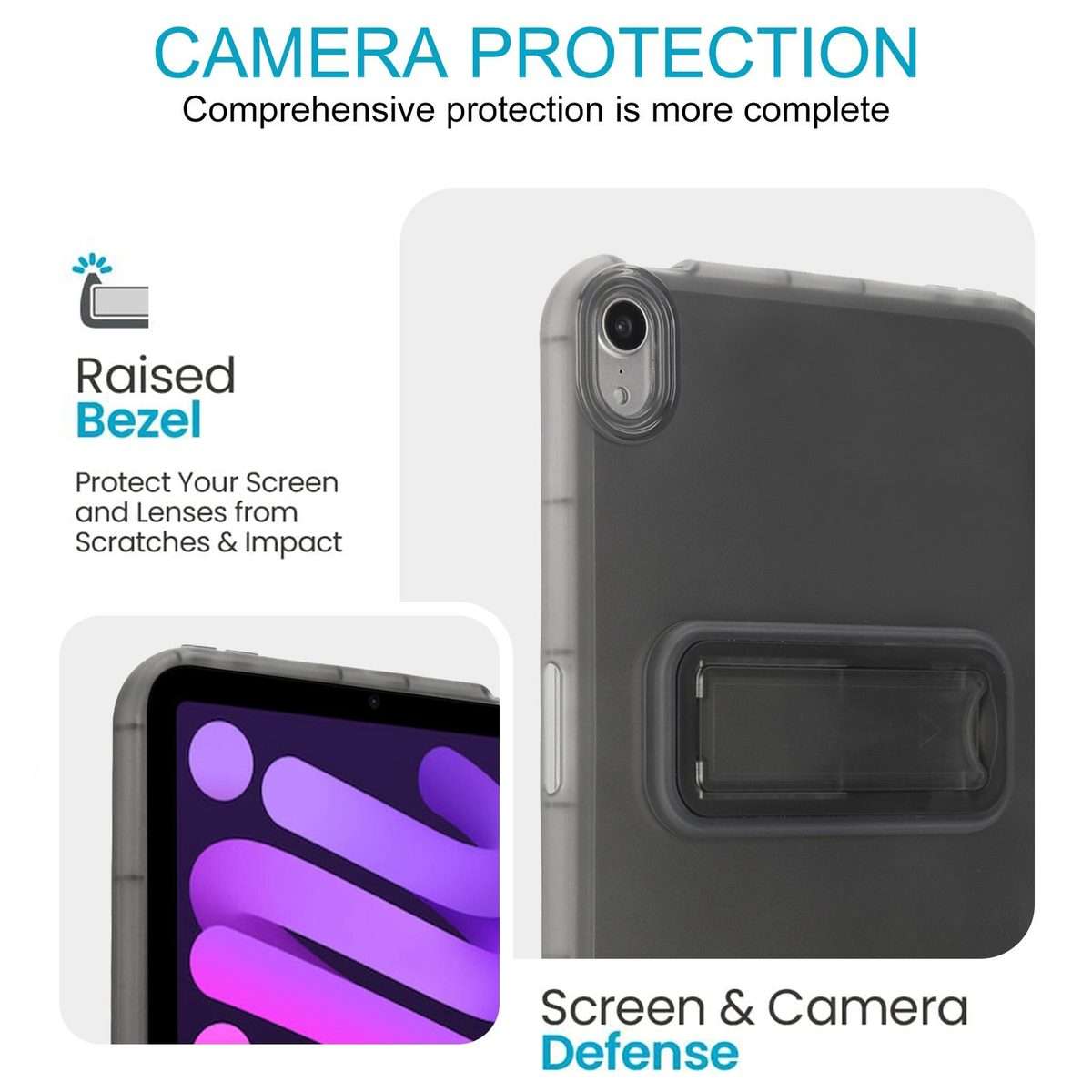 For iPad mini 6 / mini 2024 Semi-Transparent TPU Shockproof Tablet Case with Holder(Black)