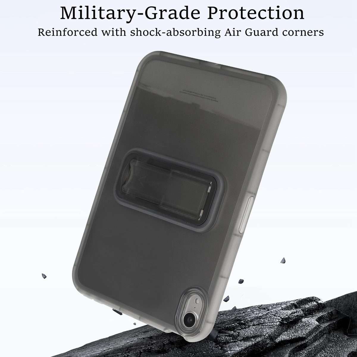 For iPad mini 6 / mini 2024 Semi-Transparent TPU Shockproof Tablet Case with Holder(Black)