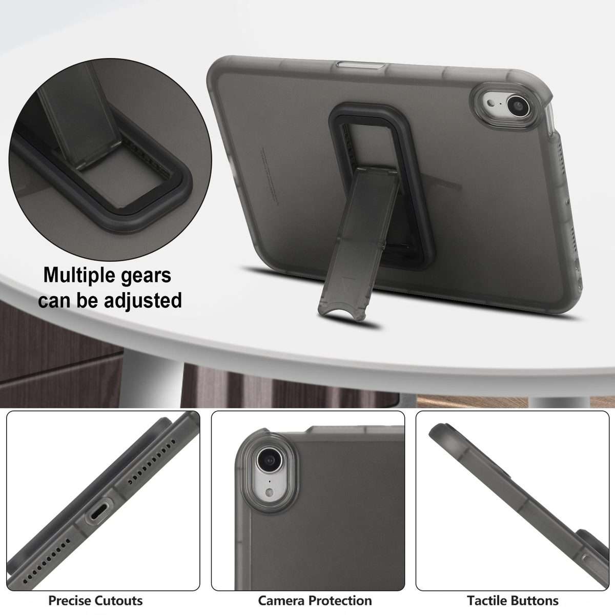 For iPad mini 6 / mini 2024 Semi-Transparent TPU Shockproof Tablet Case with Holder(Black)