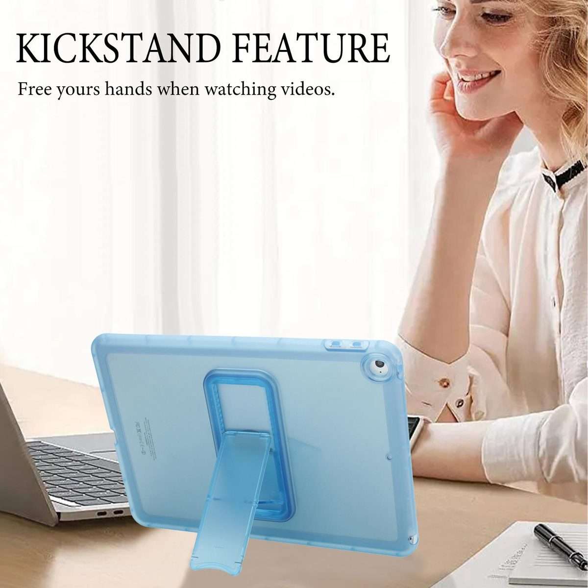 For iPad Air / Air 2 / 9.7 2017 / 2018 Semi-Transparent TPU Shockproof Tablet Case with ... (Blue)