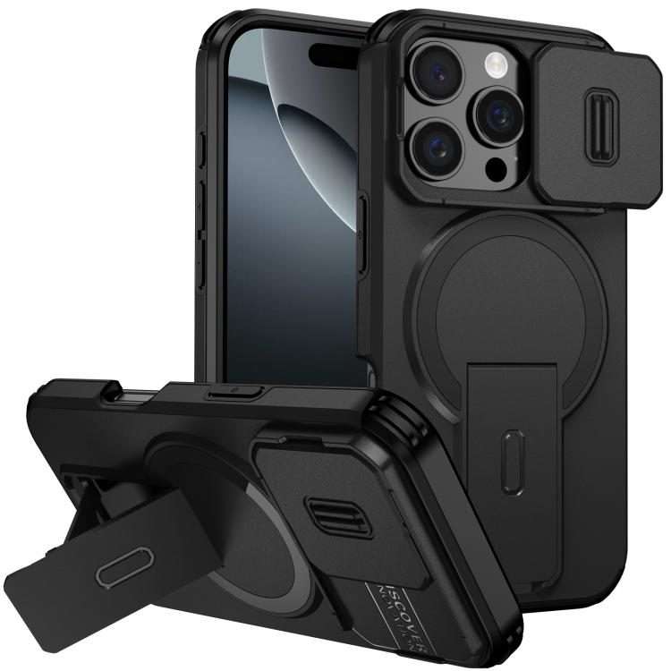 For iPhone 16 Pro Sliding Camshield MagSafe Holder Phone Case(Black)