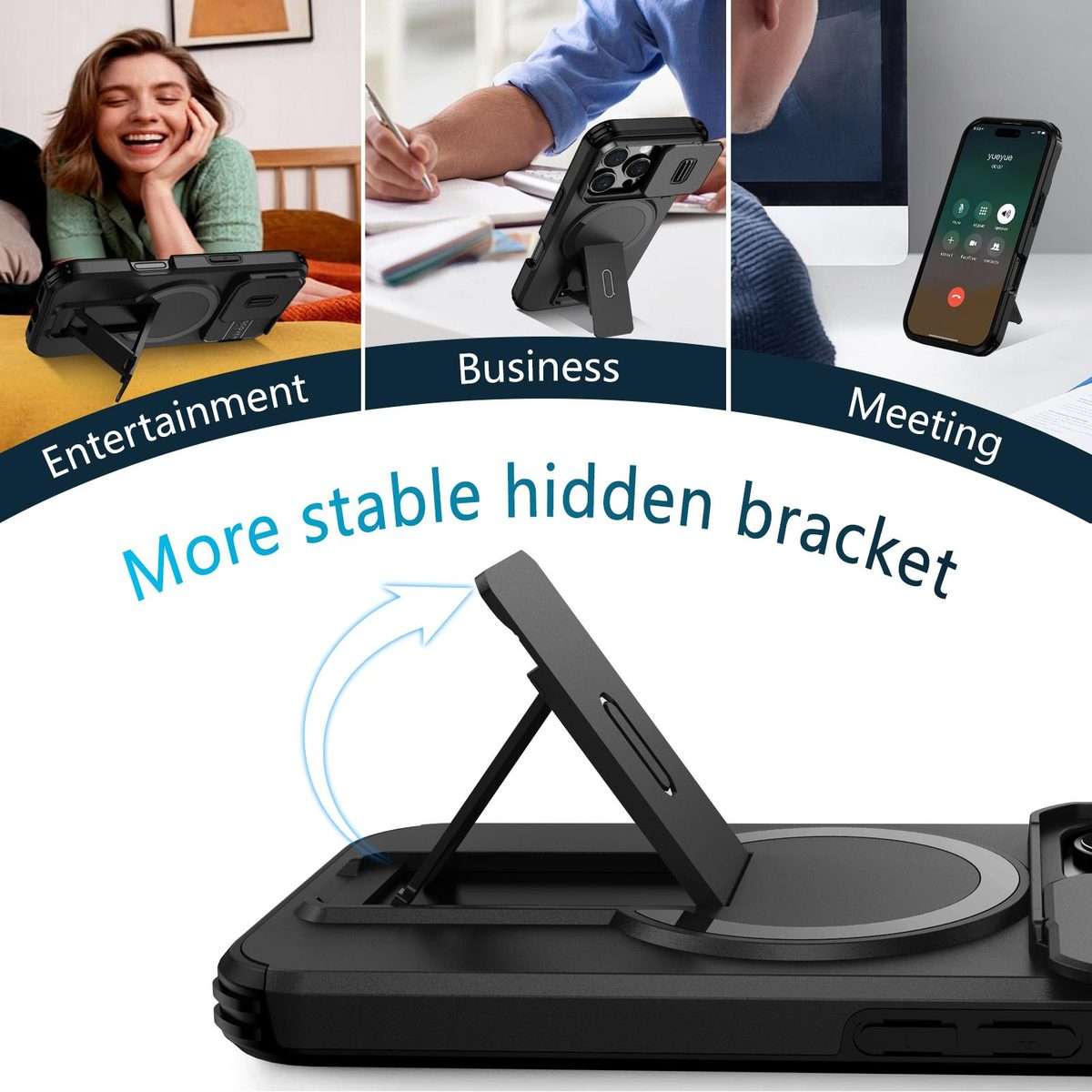 For iPhone 16 Pro Sliding Camshield MagSafe Holder Phone Case(Black)
