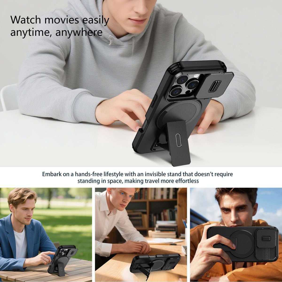 For iPhone 16 Pro Sliding Camshield MagSafe Holder Phone Case(Black)