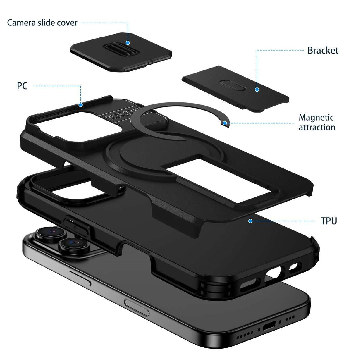 For iPhone 16 Pro Sliding Camshield MagSafe Holder Phone Case(Black)