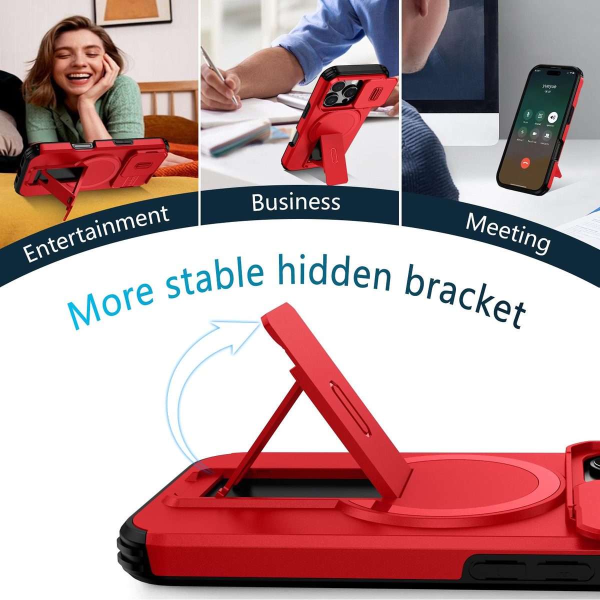 For iPhone 16 Pro Sliding Camshield MagSafe Holder Phone Case(Red)
