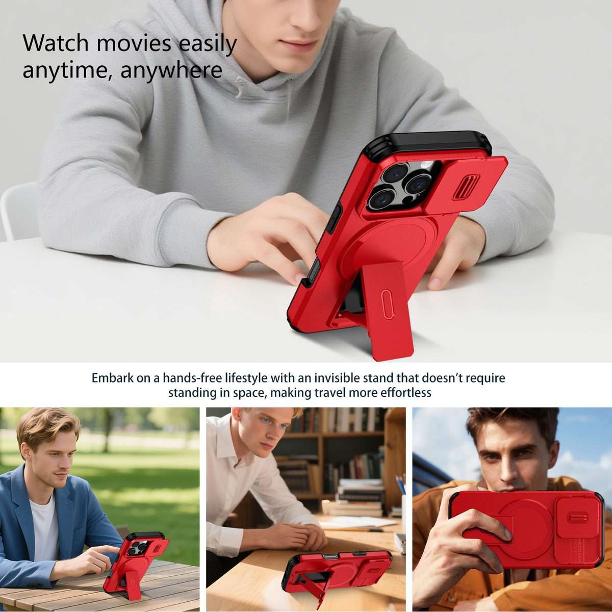 For iPhone 16 Pro Sliding Camshield MagSafe Holder Phone Case(Red)