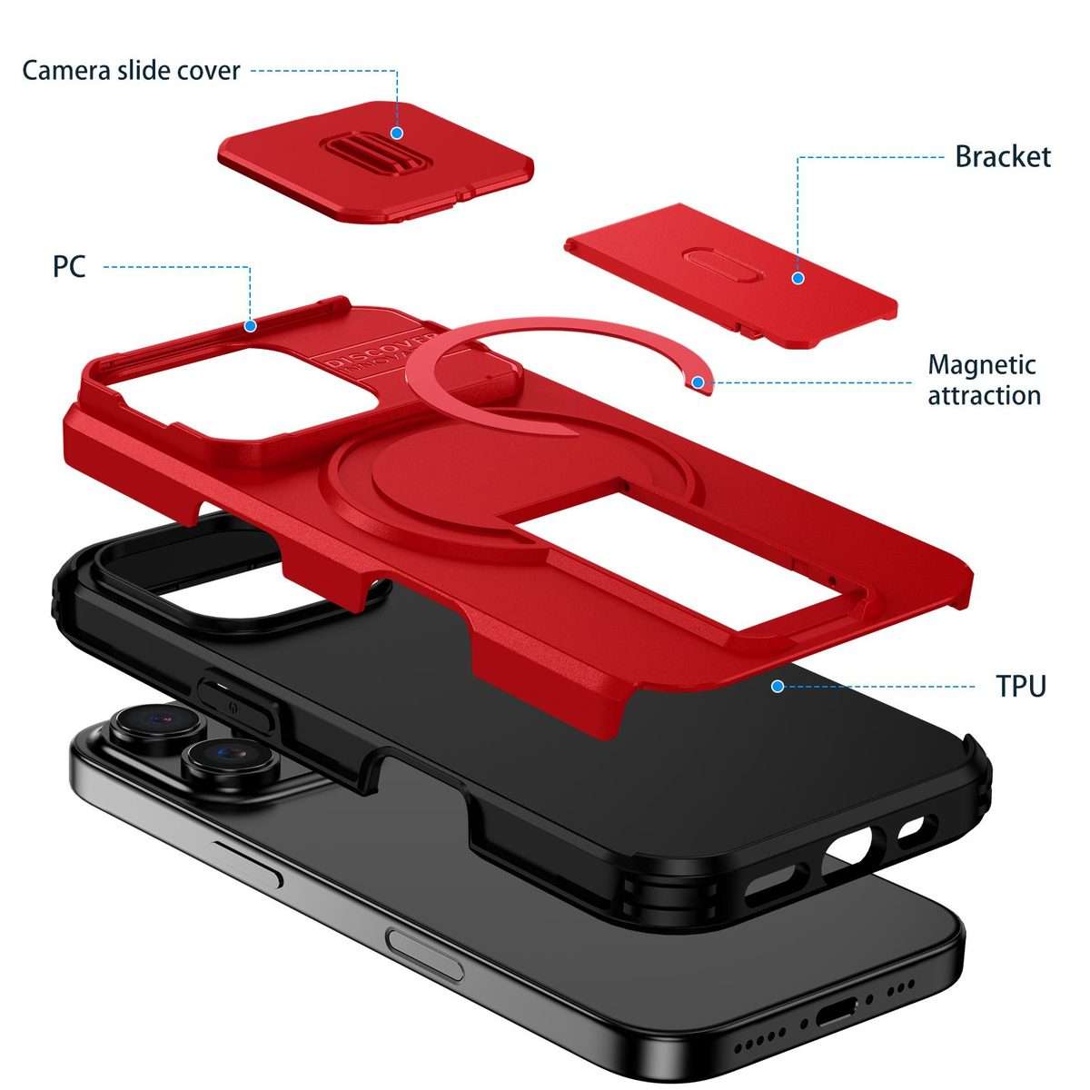 For iPhone 16 Pro Sliding Camshield MagSafe Holder Phone Case(Red)