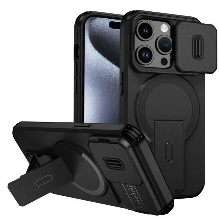 For iPhone 15 Pro Sliding Camshield MagSafe Holder Phone Case(Black)