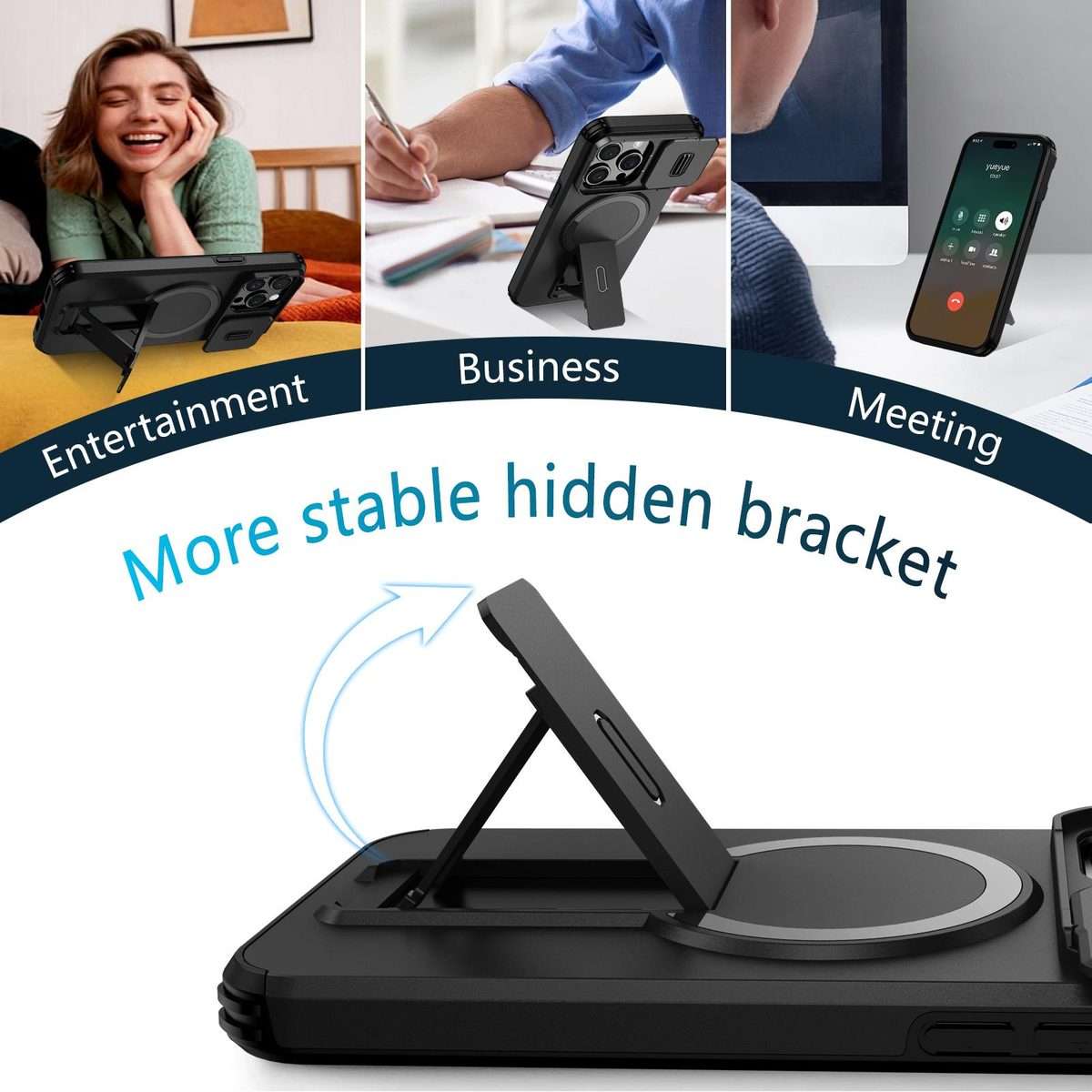 For iPhone 15 Pro Sliding Camshield MagSafe Holder Phone Case(Black)