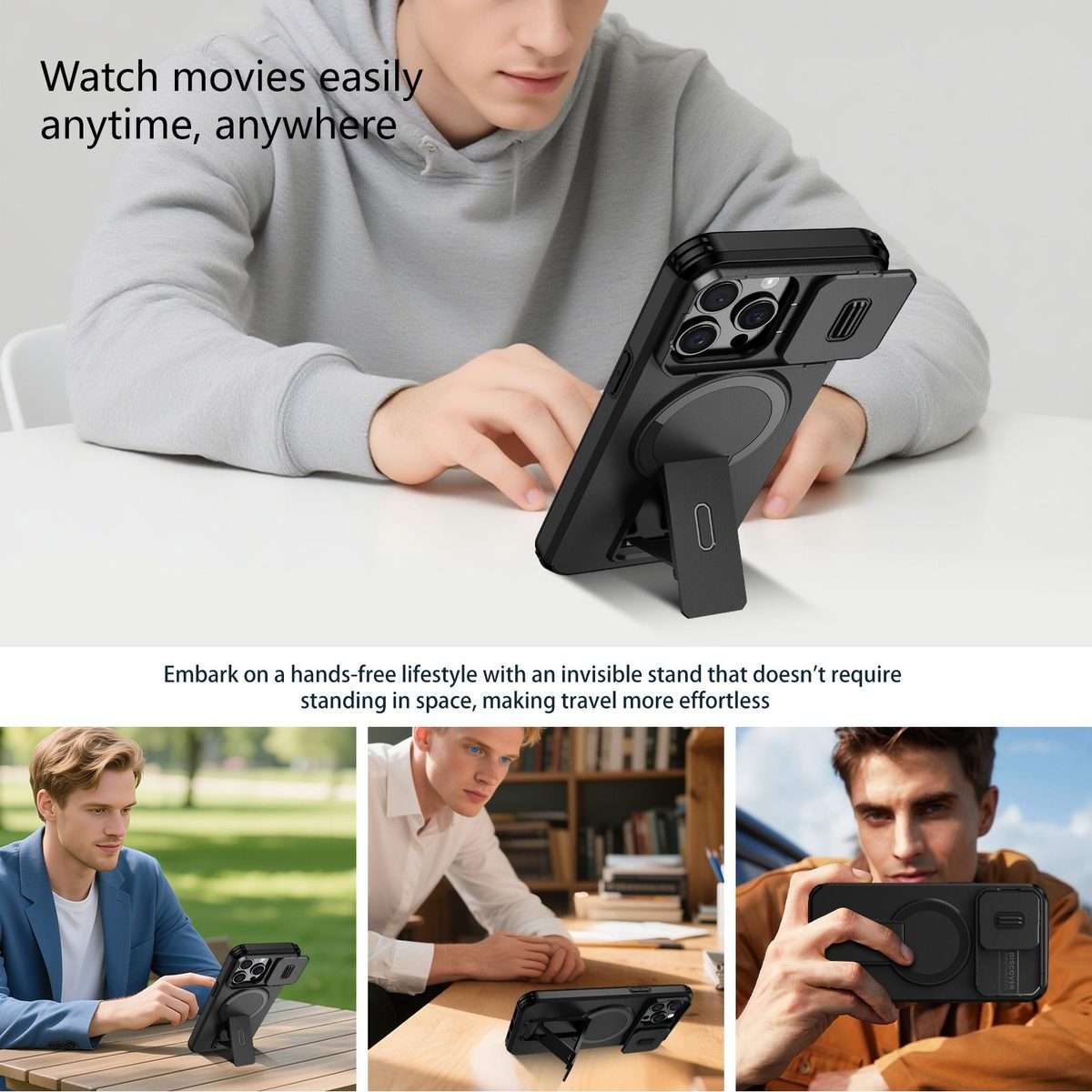 For iPhone 15 Pro Sliding Camshield MagSafe Holder Phone Case(Black)