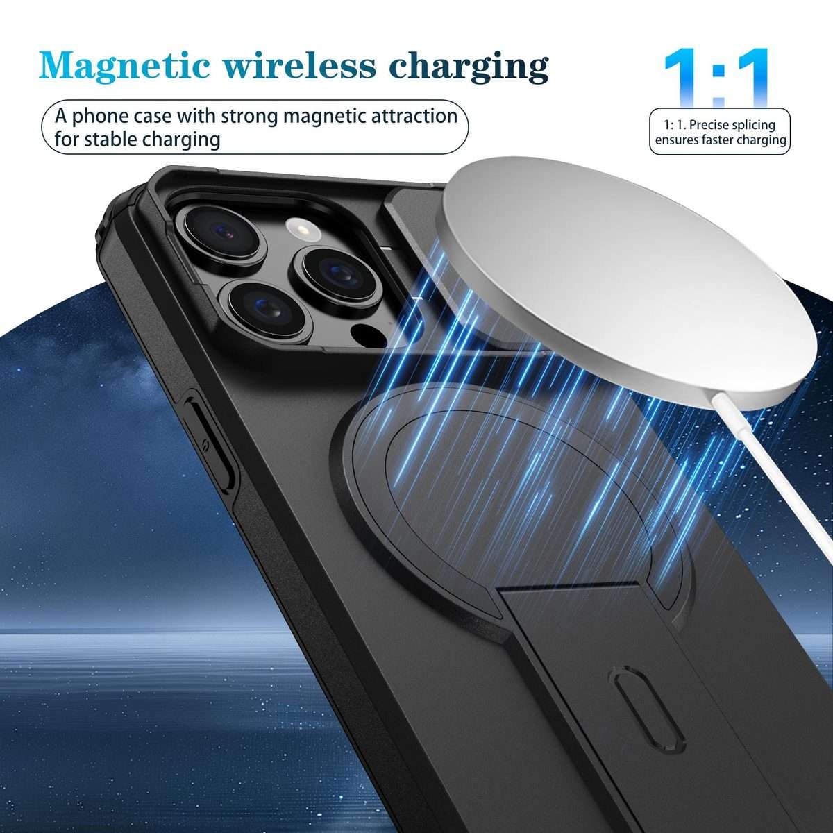 For iPhone 15 Pro Sliding Camshield MagSafe Holder Phone Case(Black)