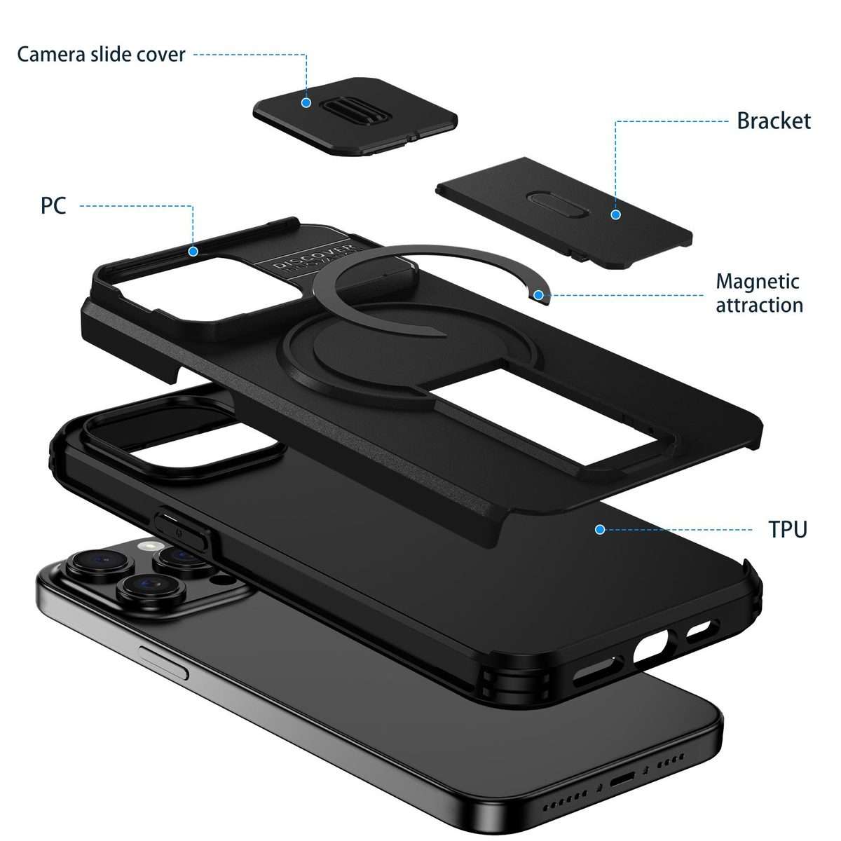 For iPhone 15 Pro Sliding Camshield MagSafe Holder Phone Case(Black)