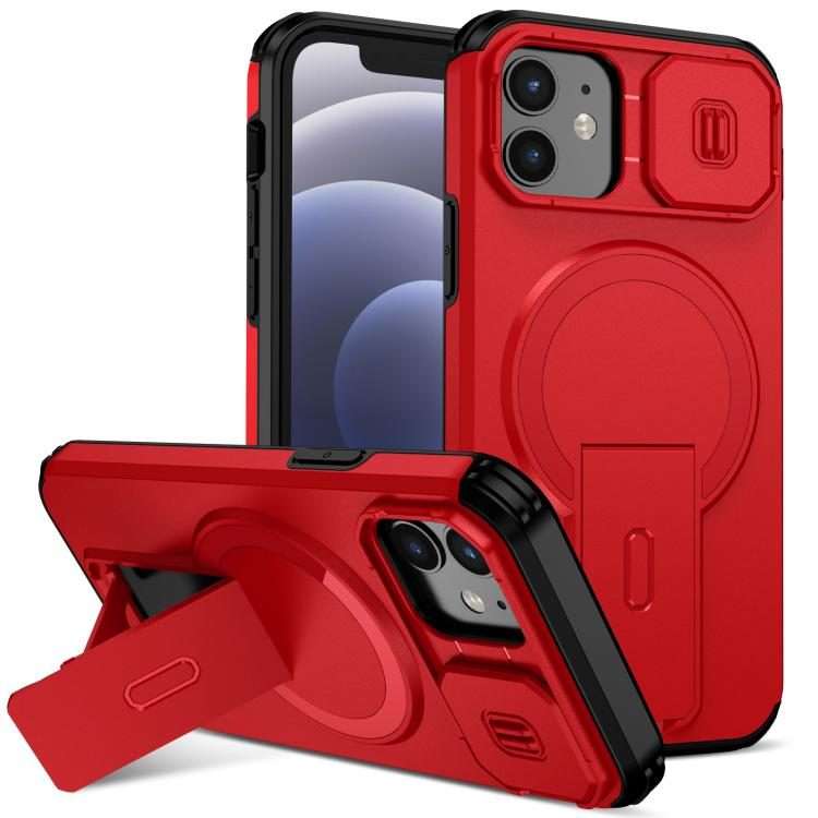 For iPhone 12 Pro / 12 Sliding Camshield MagSafe Holder Phone Case(Red)