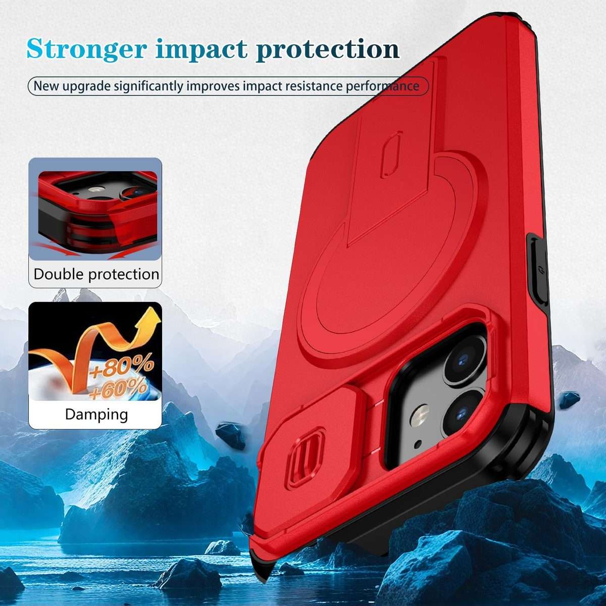 For iPhone 12 Pro / 12 Sliding Camshield MagSafe Holder Phone Case(Red)