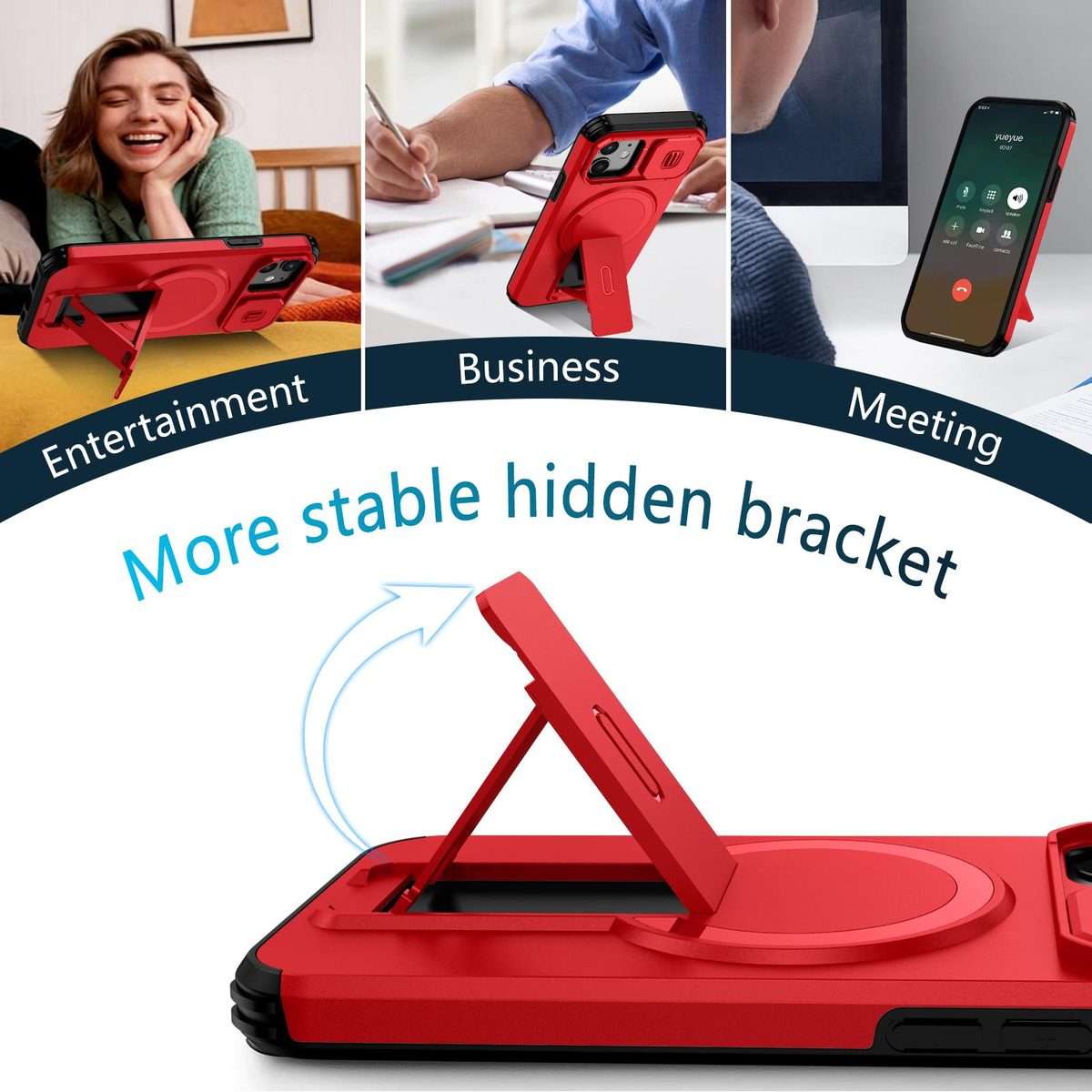 For iPhone 12 Pro / 12 Sliding Camshield MagSafe Holder Phone Case(Red)