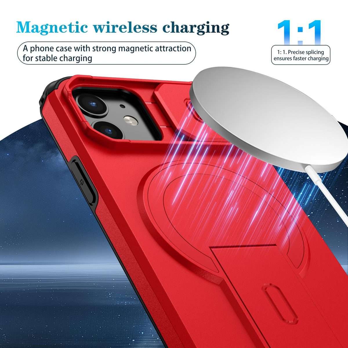 For iPhone 12 Pro / 12 Sliding Camshield MagSafe Holder Phone Case(Red)
