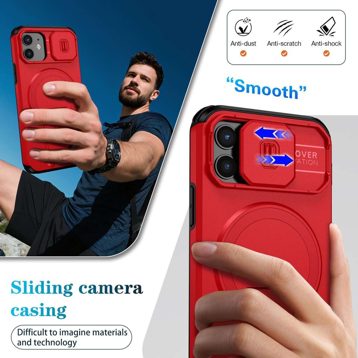 For iPhone 12 Pro / 12 Sliding Camshield MagSafe Holder Phone Case(Red)