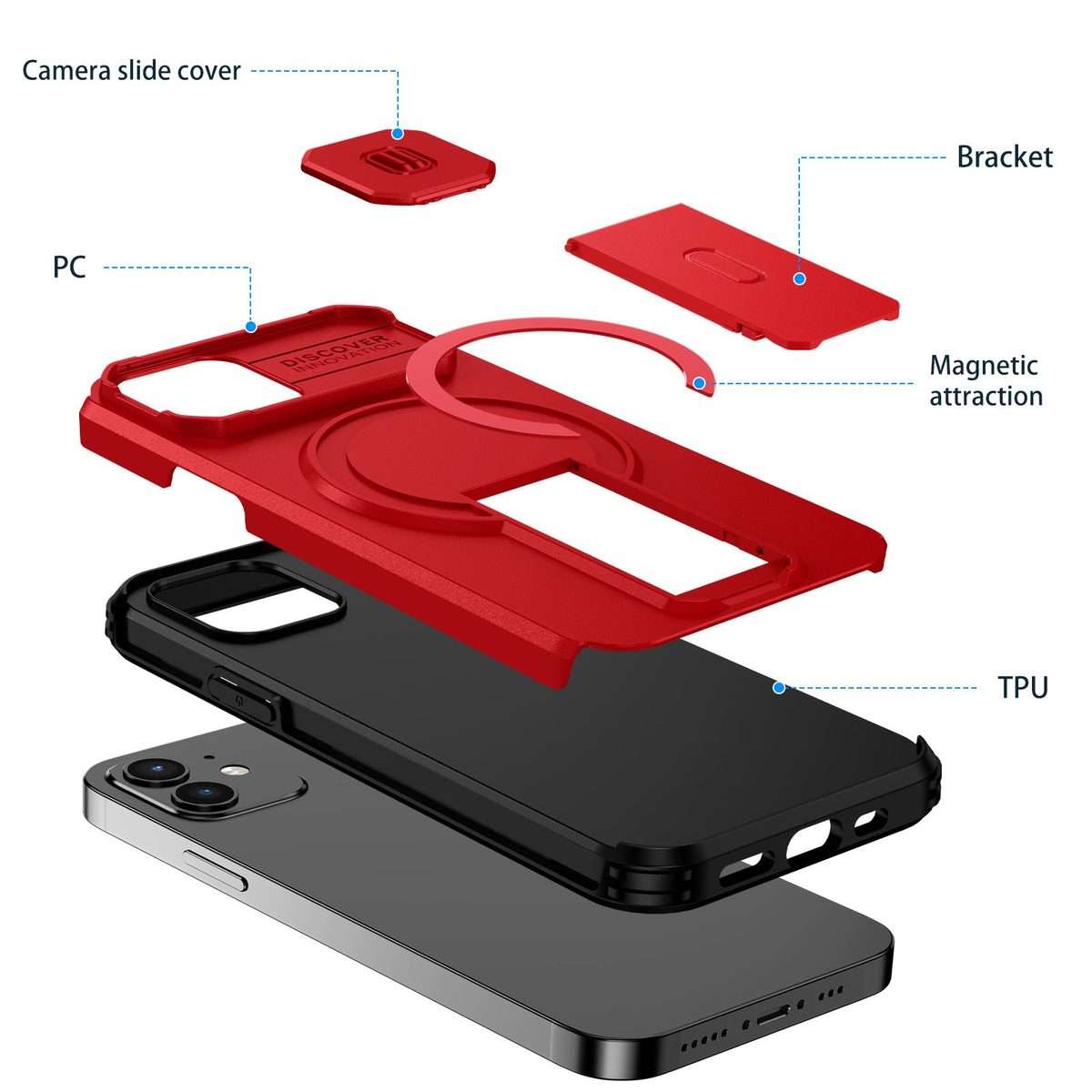 For iPhone 12 Pro / 12 Sliding Camshield MagSafe Holder Phone Case(Red)
