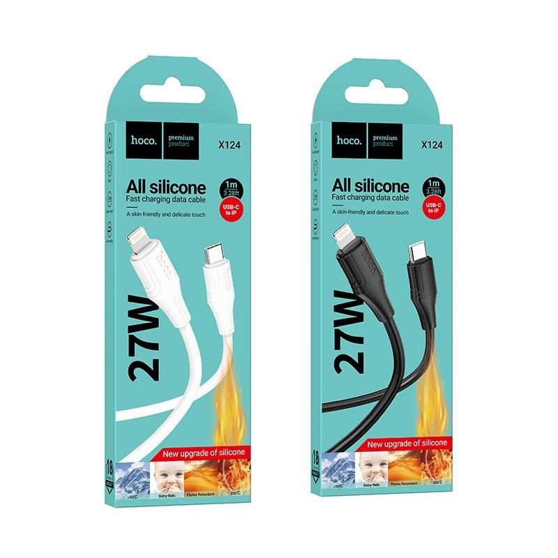 hoco X124 USB-C / Type-C to 8 Pin Bien PD27W Silicone Charging Data Cable, Length: 1m(Black)