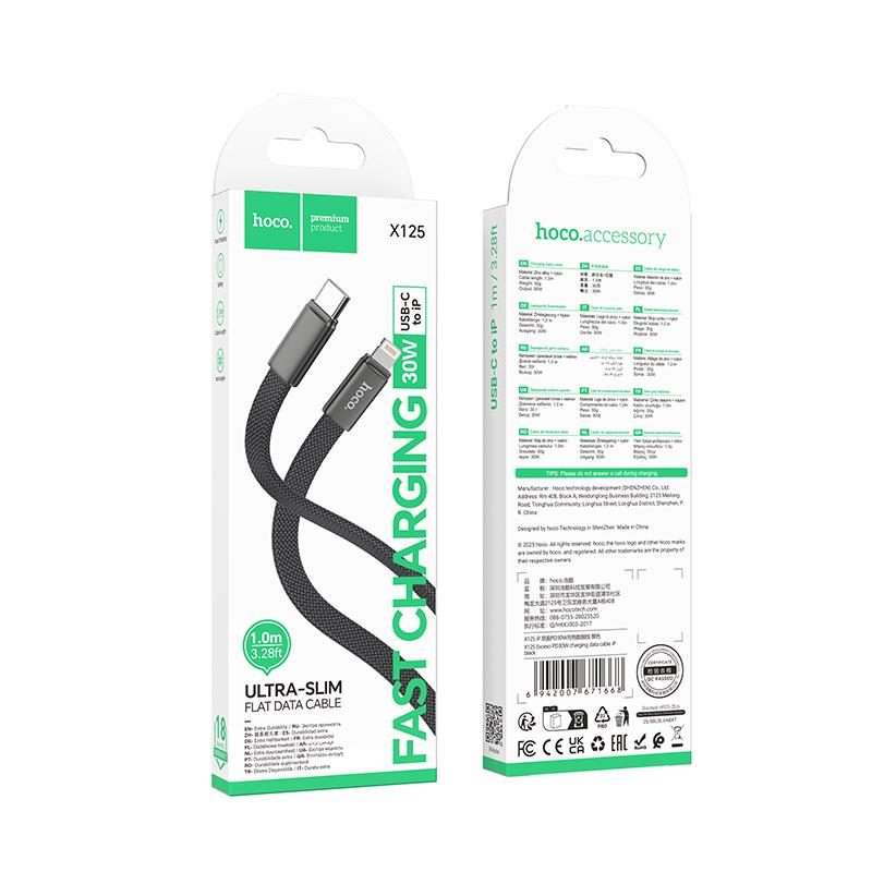 hoco X125 USB-C / Type-C to 8 Pin Exceso PD30W Charging Data Cable, Length: 1m(Black)
