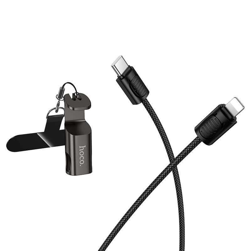 hoco X126 35cm Type-C to 8 Pin Experto PD30W Phone Holder & Lanyard & Data Cable(Light Gray)