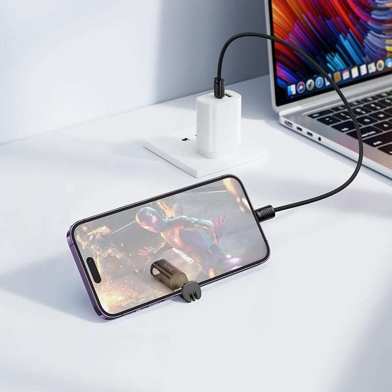 hoco X126 35cm Type-C to 8 Pin Experto PD30W Phone Holder & Lanyard & Data Cable(Light Gray)