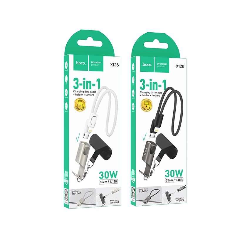 hoco X126 35cm Type-C to 8 Pin Experto PD30W Phone Holder & Lanyard & Data Cable(Light Gray)