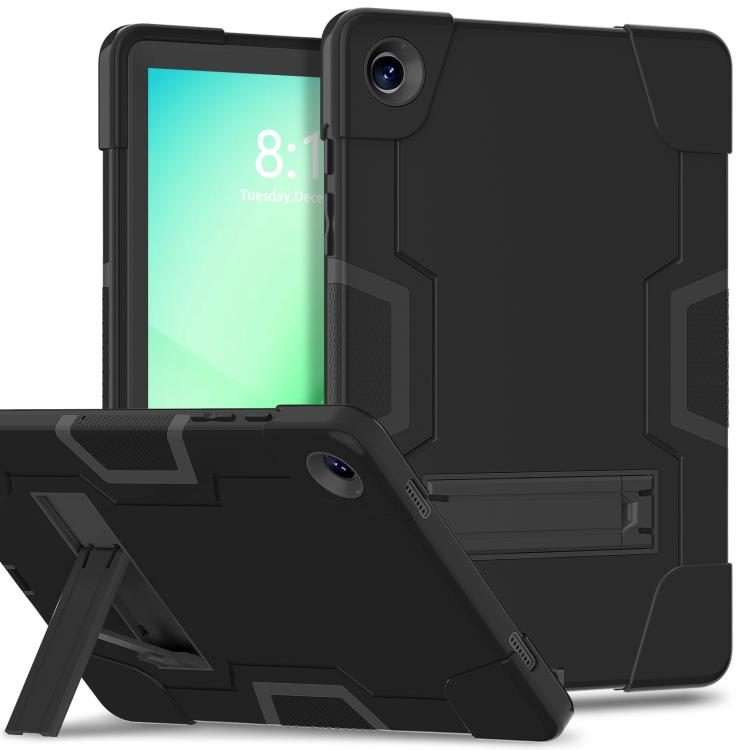 For Samsung Galaxy Tab A11+ Contrast Color Silicone PC Tablet Case with Holder(Black)