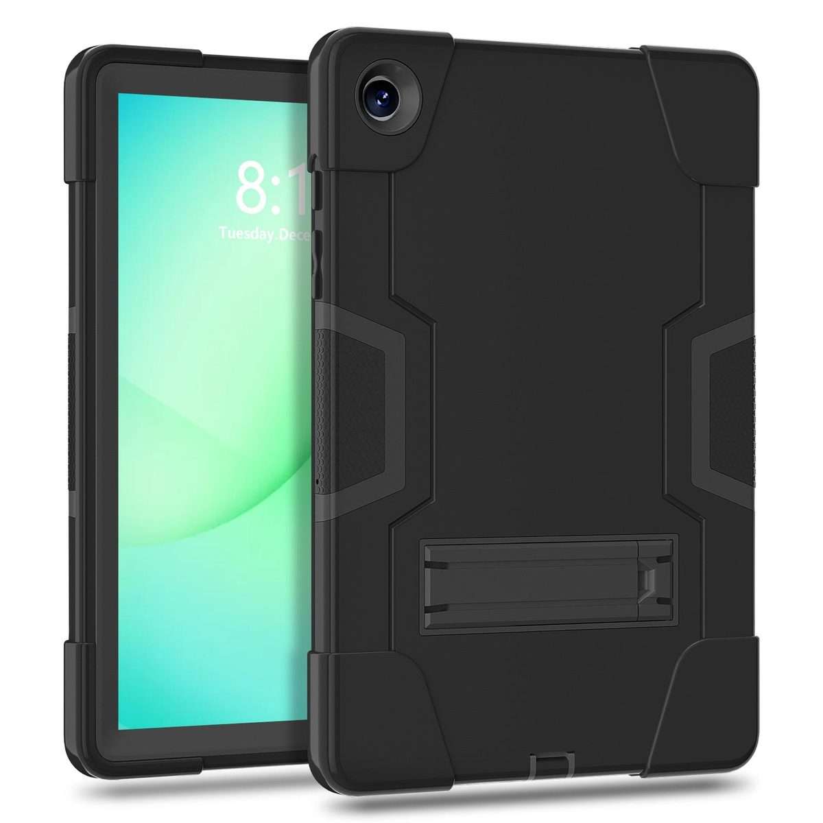 For Samsung Galaxy Tab A11+ Contrast Color Silicone PC Tablet Case with Holder(Black)