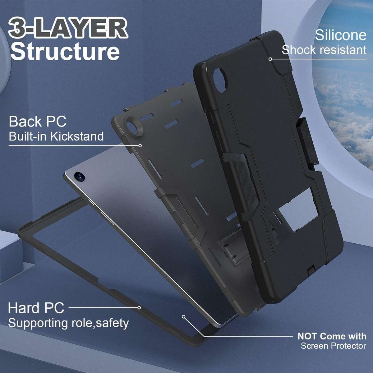 For Samsung Galaxy Tab A11+ Contrast Color Silicone PC Tablet Case with Holder(Black)