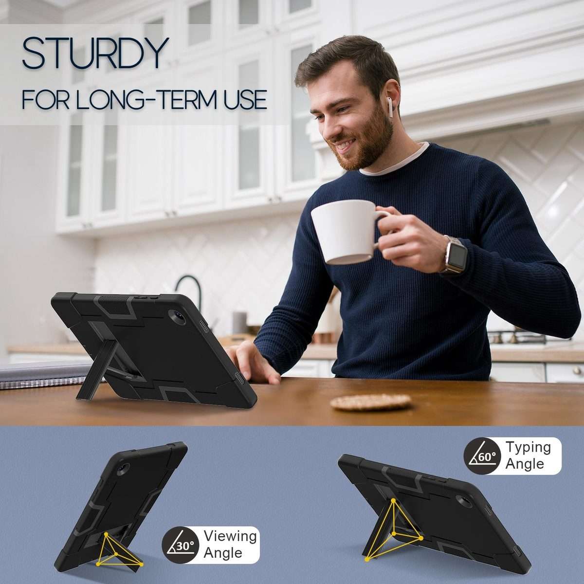 For Samsung Galaxy Tab A11+ Contrast Color Silicone PC Tablet Case with Holder(Black)