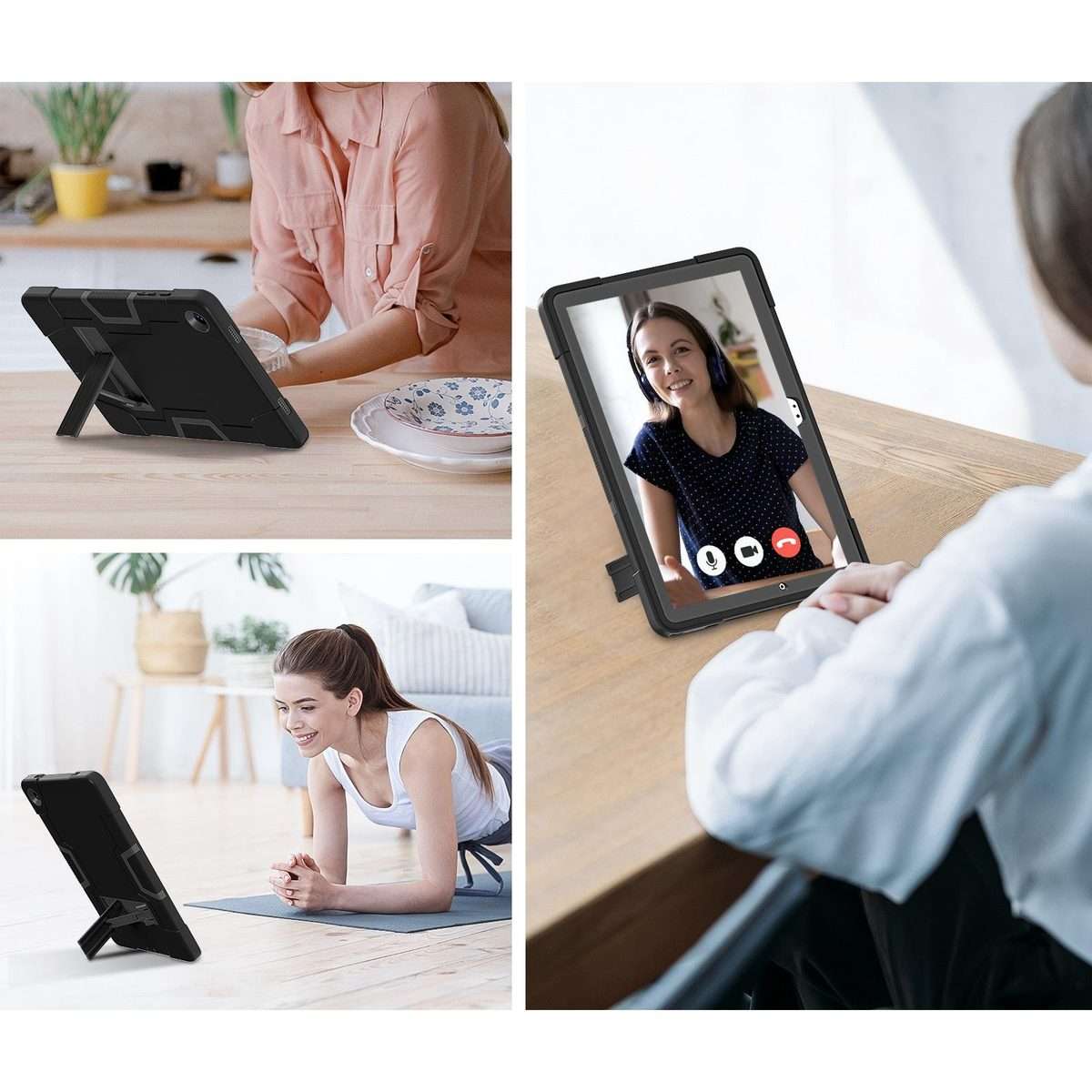 For Samsung Galaxy Tab A11+ Contrast Color Silicone PC Tablet Case with Holder(Black)