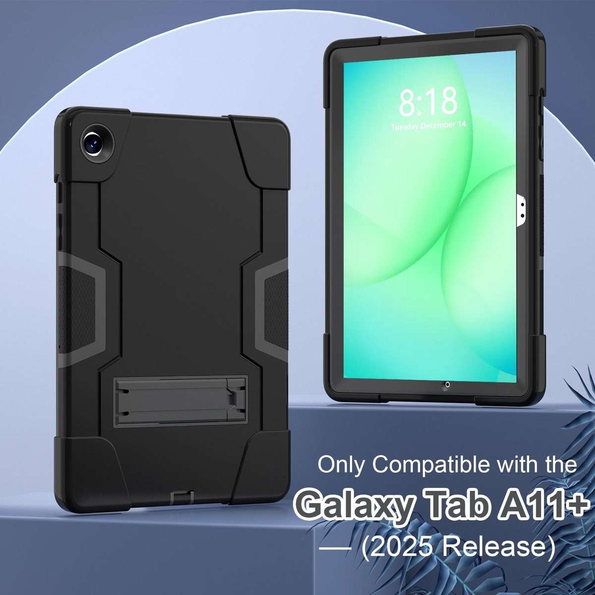 For Samsung Galaxy Tab A11+ Contrast Color Silicone PC Tablet Case with Holder(Black)
