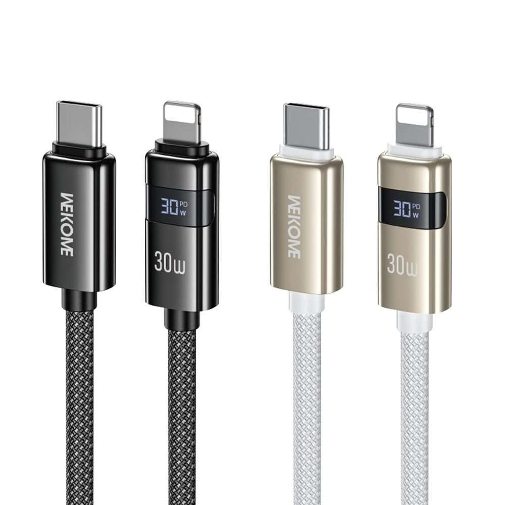 WK WDC-104 Raython 2 Digital Display 30W Type-C to 8 Pin Fast Charging Data Cable, Len ... (White)