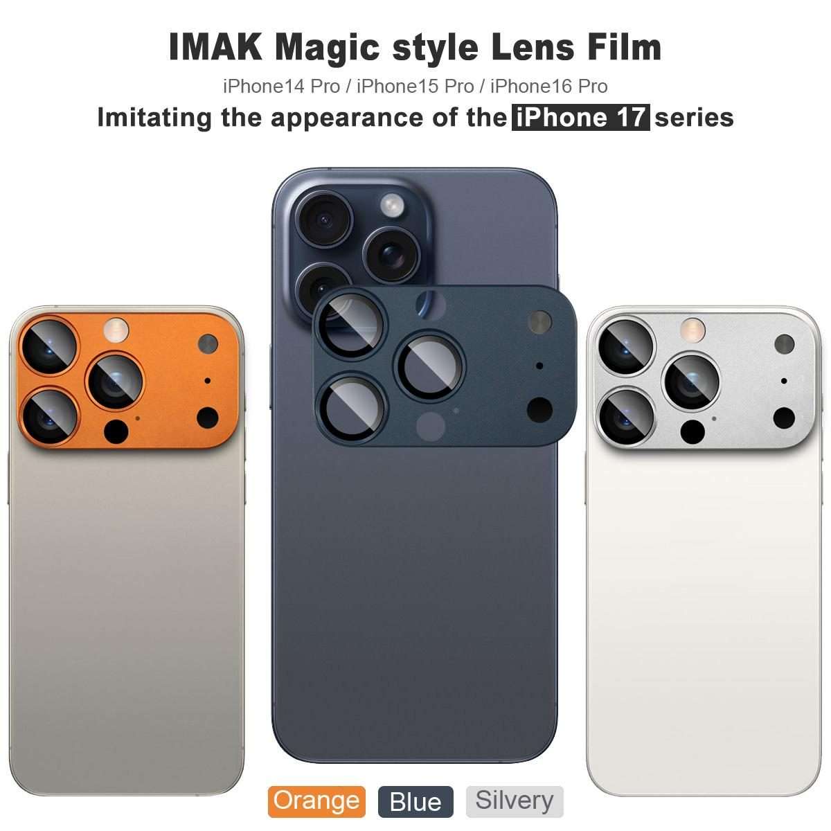 For iPhone 14 Pro/15 Pro/16 Pro imak Magic Style Lens Film, Imitating the Appearance ... (Orange)