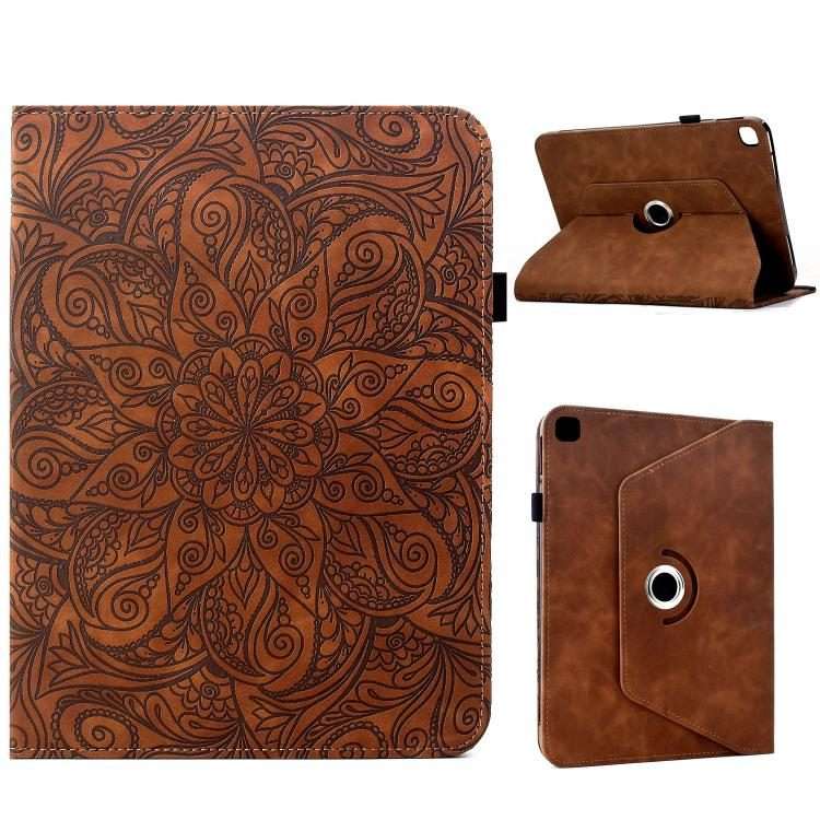 For iPad 10.2 2021 / Air 10.5 Rotatable Mandala Embossed Smart Leather Tablet Case(Brown)