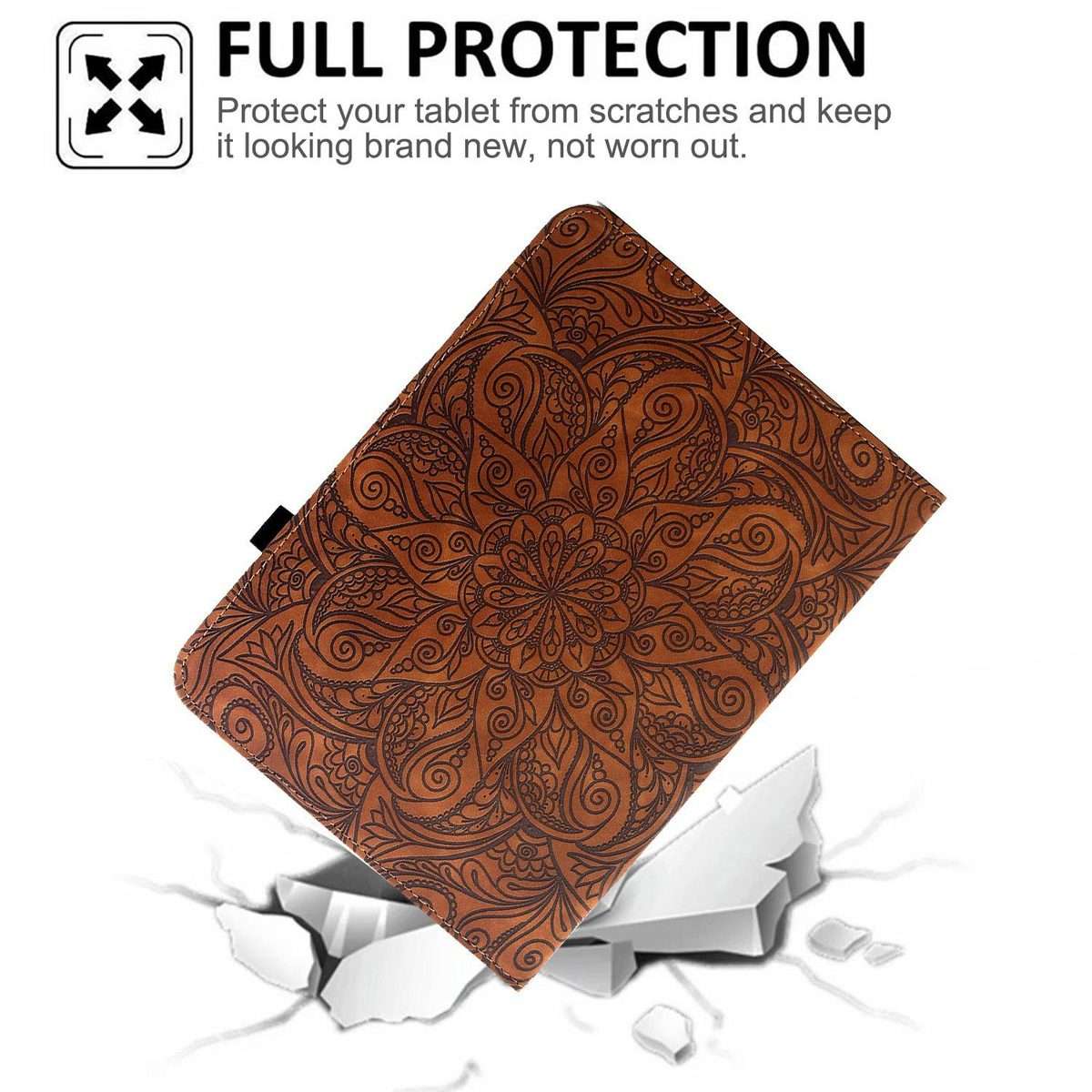 For iPad 10.2 2021 / Air 10.5 Rotatable Mandala Embossed Smart Leather Tablet Case(Brown)