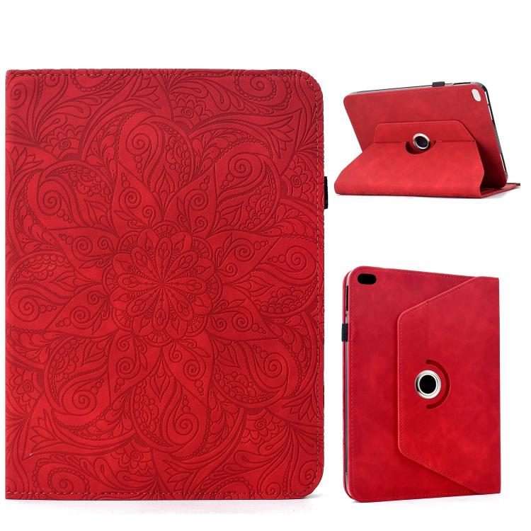 For iPad 9.7 2018 / 2017 / Air 2 / 1 Rotatable Mandala Embossed Smart Leather Tablet Case(Red)