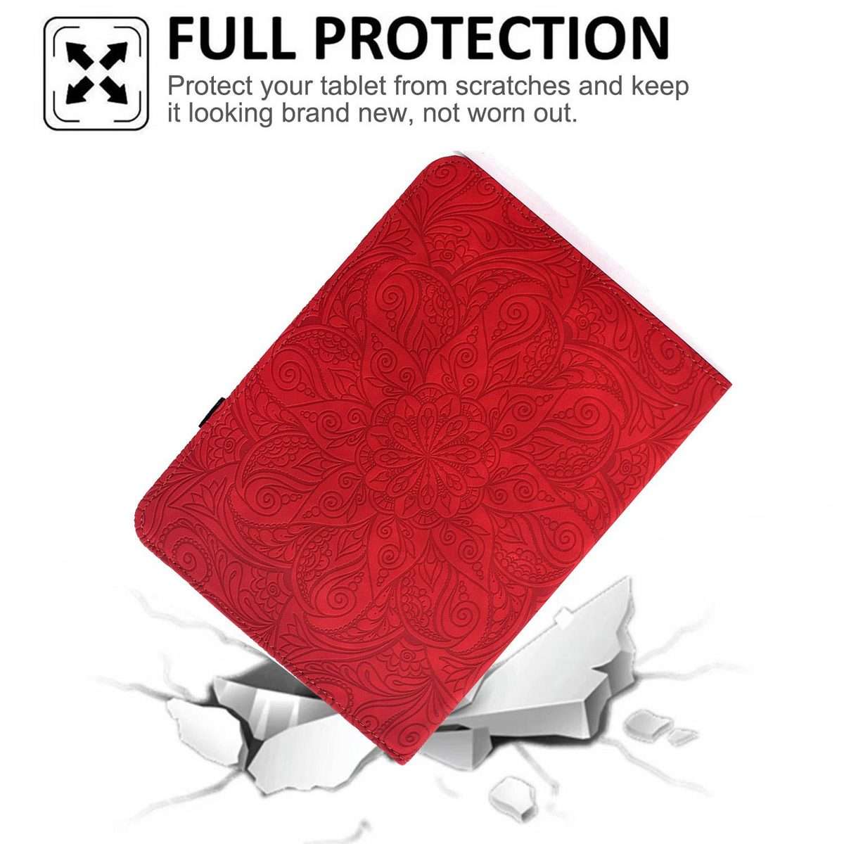 For iPad 9.7 2018 / 2017 / Air 2 / 1 Rotatable Mandala Embossed Smart Leather Tablet Case(Red)