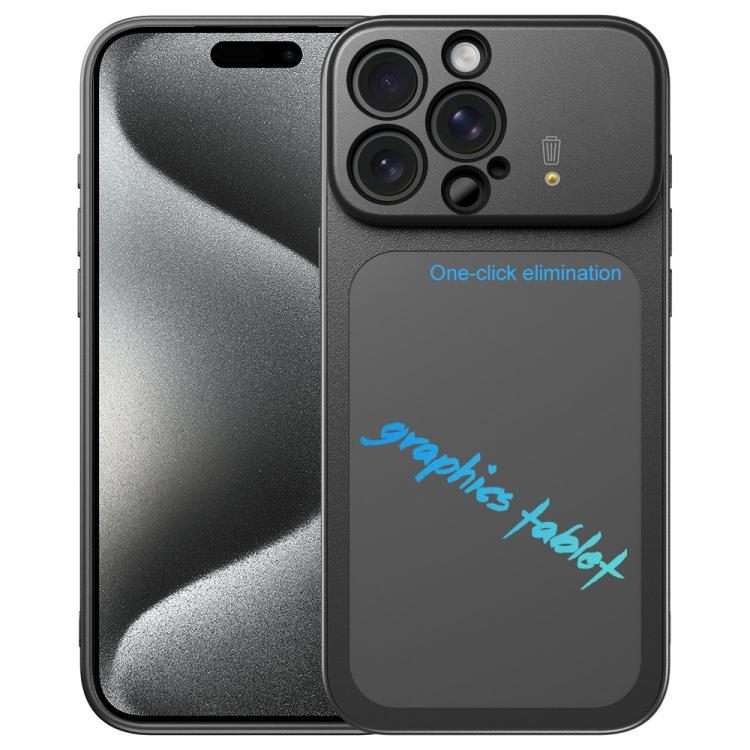 For iPhone 15 Pro Max TPU Frame Frosted Writing Board Shockproof Phone Case with Pen(Black)