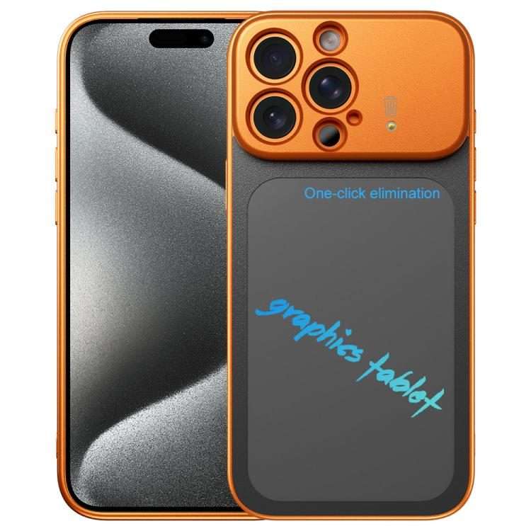 For iPhone 15 Pro TPU Frame Frosted Writing Board Shockproof Phone Case with Pen(Orange)