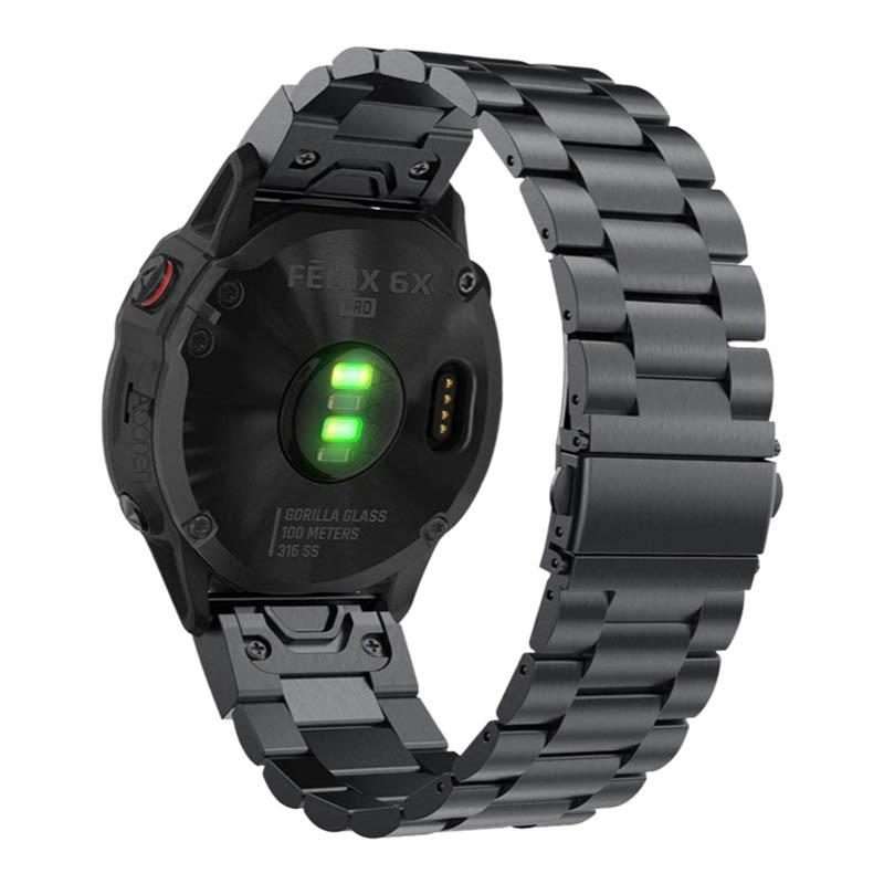 For Garmin 22mm Integrated Three Beads Flat Buckle Titanium Alloy Quick Release Watch Band(Black)