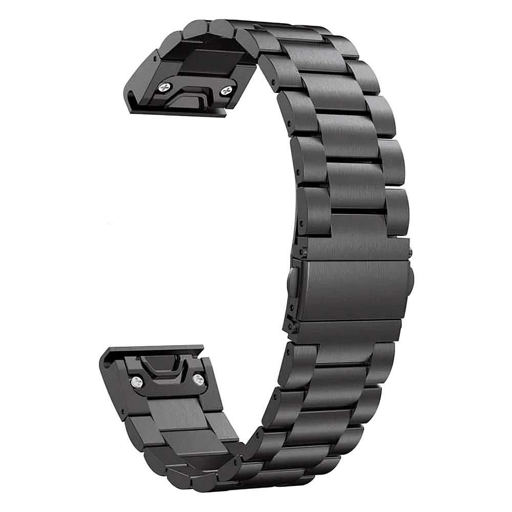 For Garmin 22mm Integrated Three Beads Flat Buckle Titanium Alloy Quick Release Watch Band(Black)