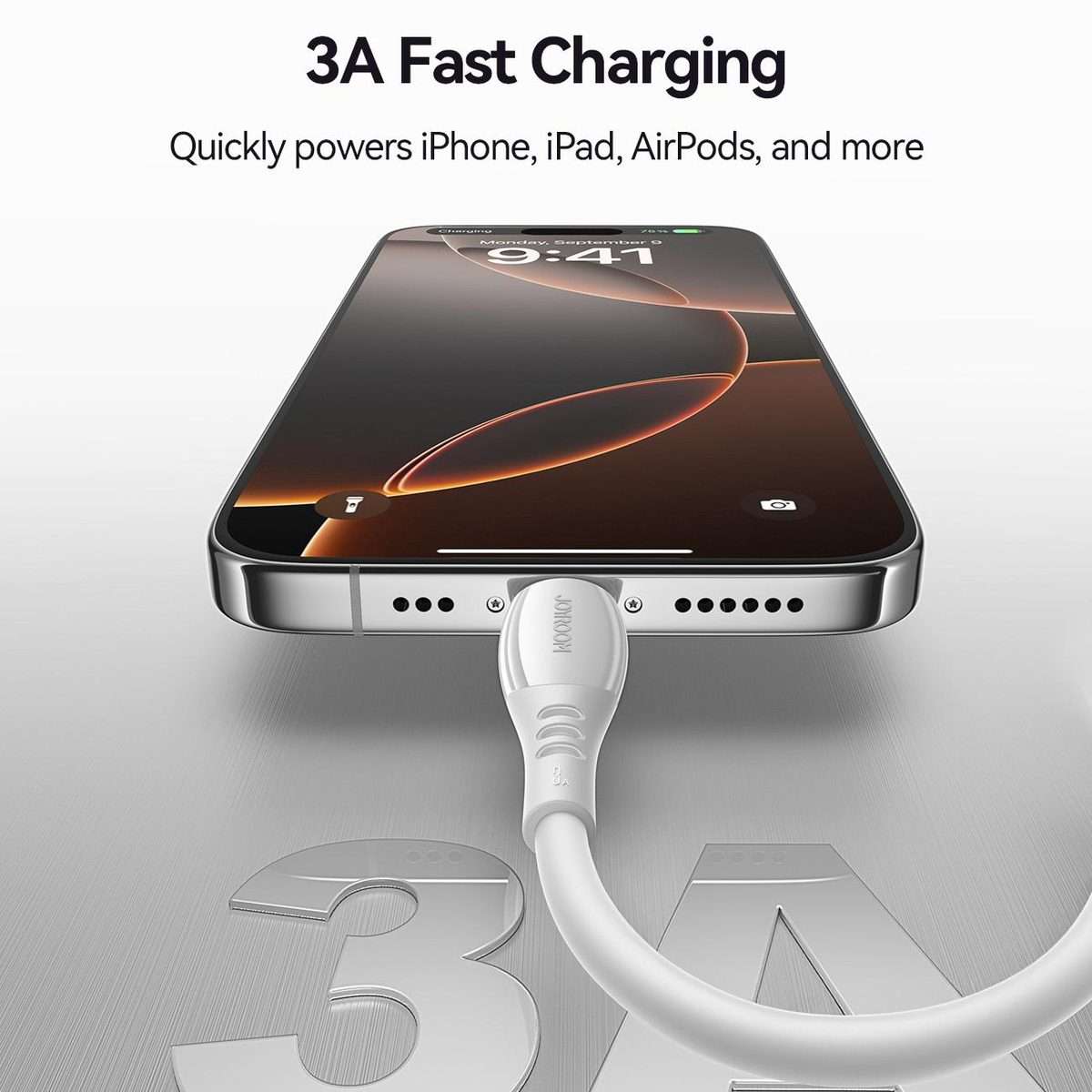 JOYROOM S-A59 Vibrant Series 3A USB to 8 Pin Fast Charging Data Cable, Length:1.2m(White)
