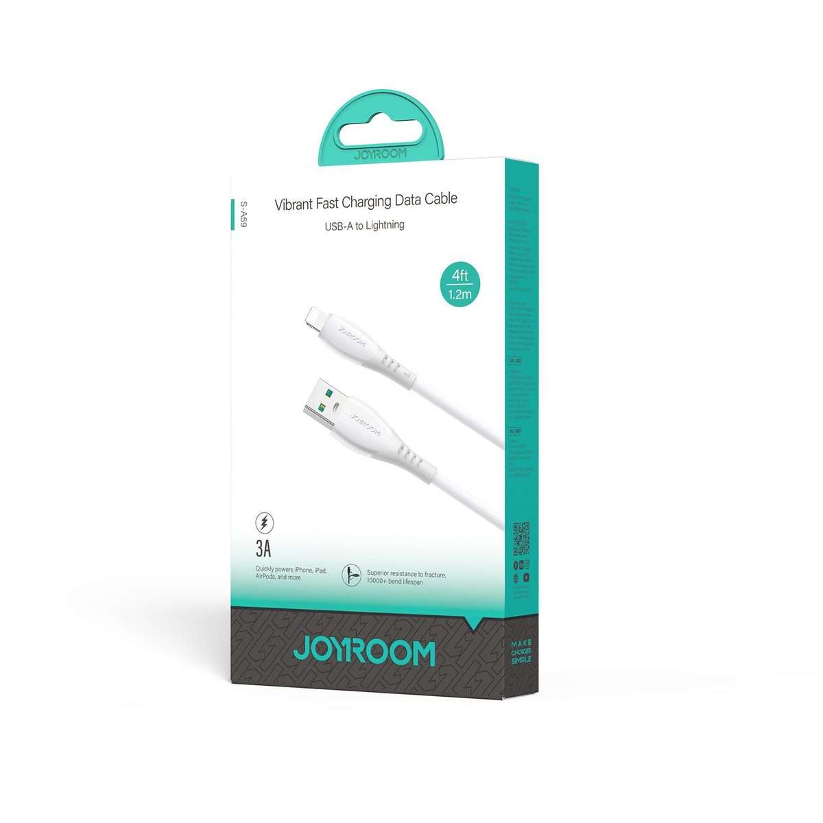 JOYROOM S-A59 Vibrant Series 3A USB to 8 Pin Fast Charging Data Cable, Length:1.2m(White)