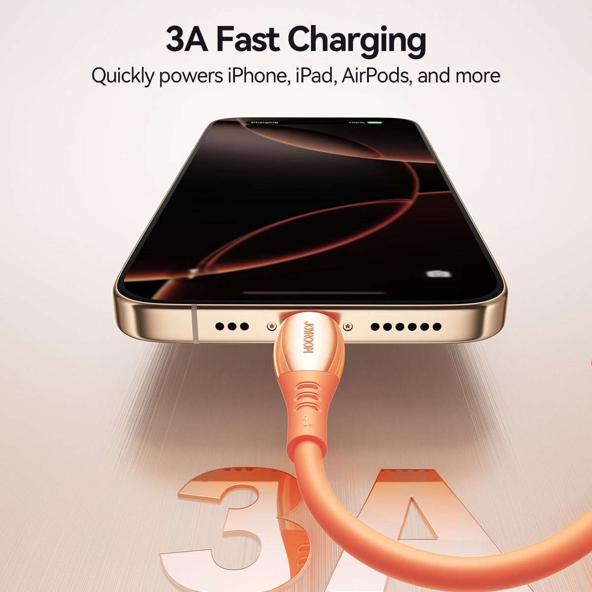 JOYROOM S-A59 Vibrant Series 3A USB to 8 Pin Fast Charging Data Cable, Length:1.2m(Orange)
